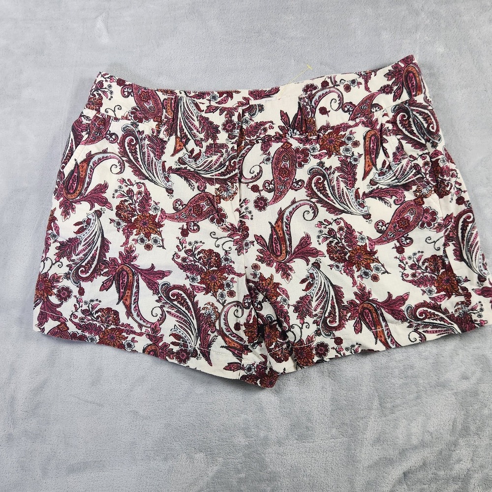 Ann Taylor Loft Linen Blend Shorts Sz 6 Womens 4" Inseam Paisley Pockets